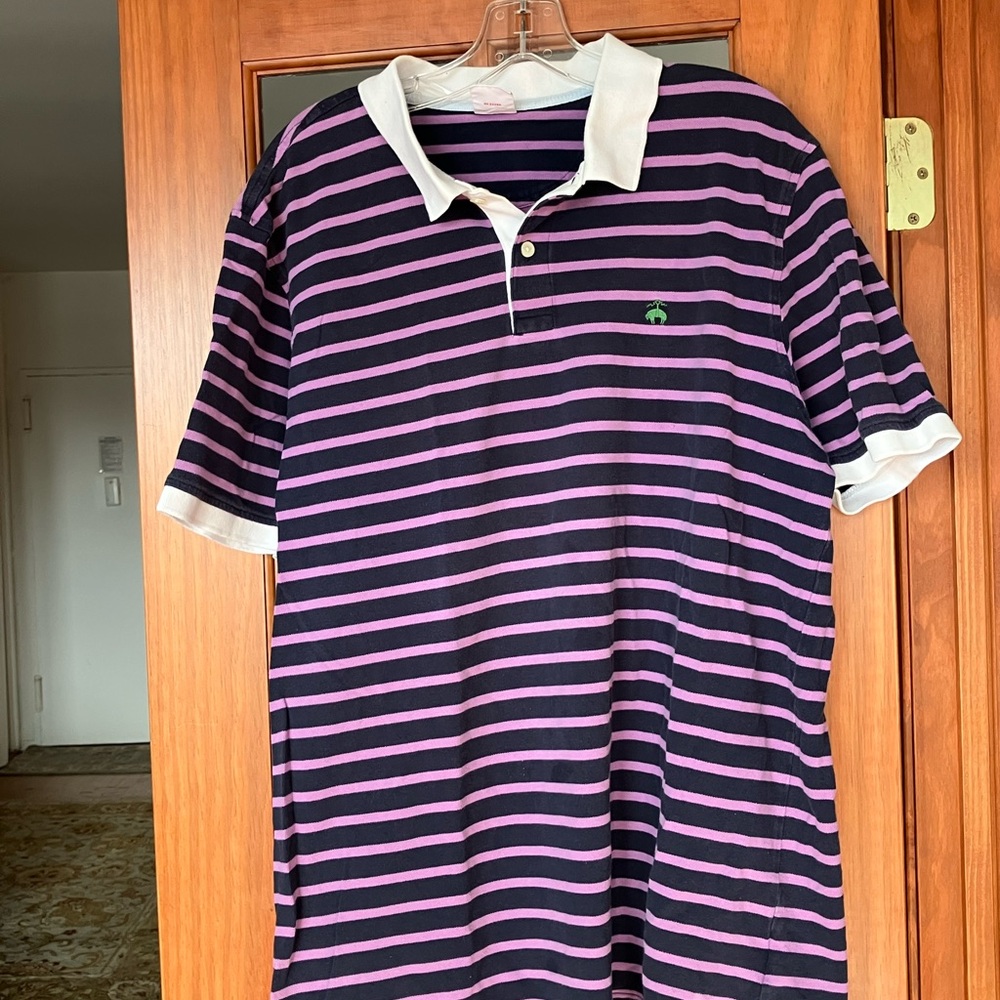 Brooks Brothers Purple and Navy Striped Polo with a white collar 🥰🥰